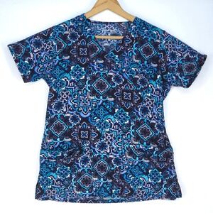 Butter-Soft Stretch Scrub Top Small Mosaic Print Nursing Uniform Medical Uniform